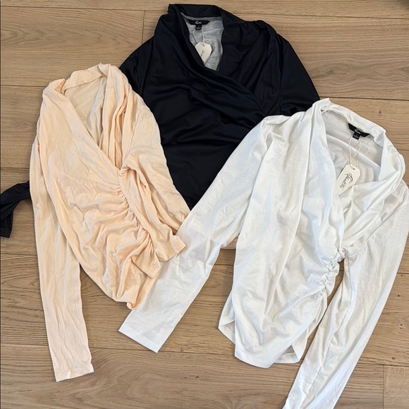 Side ruched long sleeve tops - Picture 1 of 9